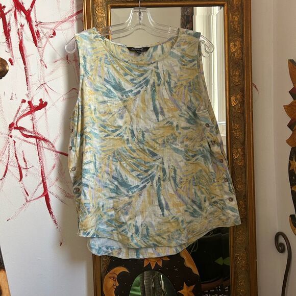 CHARLIE B Blue and Yellow Tropical Tank Top XL - Picture 13 of 16